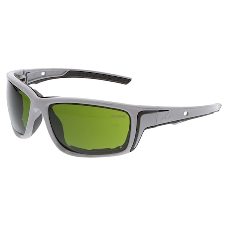 Mcr Safety Swagger (SR5), Welding Safety Glasses, MAX6 Anti-Fog, Green Filter 3.0 Lens, Glacier Gray Frame SR5230PF